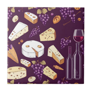 Gourmet Wine and Cheese Pairing Vintage Hand-Drawn Tile