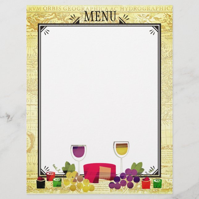 Gourmet wine cheese dinner party menu letterhead (Front)