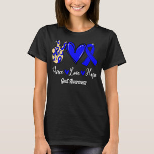 Gout Awareness Peace Love Hope Blue Ribbon T-Shirt