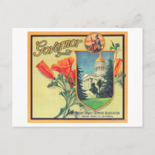 Governor Orange LabelLindsay, CA Postcard