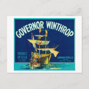 Governor Winthrop Apple Label (blue) - Yakima, W Postcard