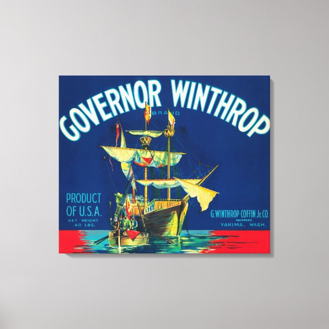 Governor Winthrop Apple Label (red) - Yakima, WA Canvas Print (Front)