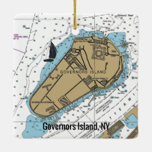 Governors Island NY Nautical Chart Ceramic Ornament