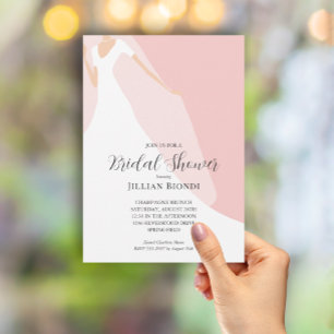 Gown and Veil Blush Rose Bridal Shower Invitation