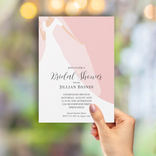 Gown and Veil Blush Rose Bridal Shower Invitation (Creator Uploaded)
