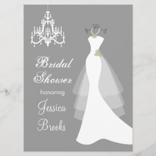 Gown, chandelier on grey Bridal Shower Invitation