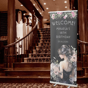 Gown Floral 18th Birthday Retractable Welcome Sign