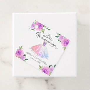 Gown Light Purple Floral Quinceanera Party Favour Tags