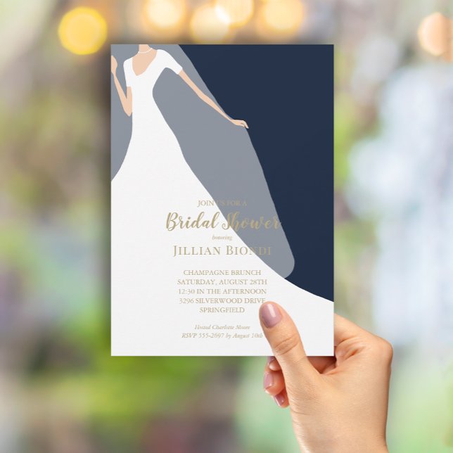 Gown on Navy Bridal Shower Invitation (Creator Uploaded)