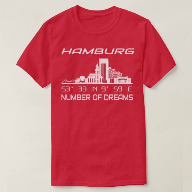 GPS Coordinates City Hamburg Skyline Dream City T-Shirt (Design Front)