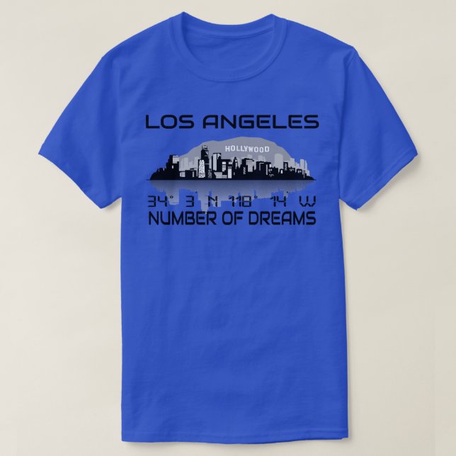 GPS Coordinates Los Angeles Skyline Dream City 3 T-Shirt (Design Front)