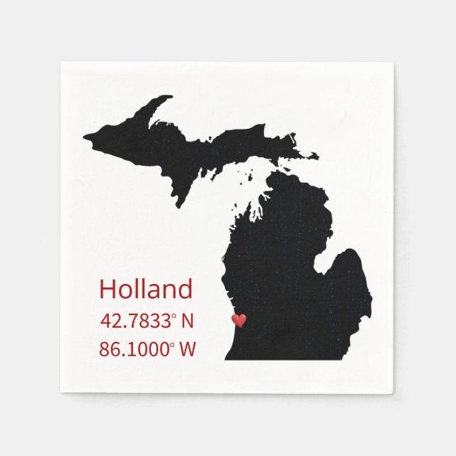 GPS Coordinates of Holland Michigan Napkin (Front)