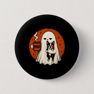 Gpy Ghost Boston Terrier Holding Coffee Spooky 6 Cm Round Badge