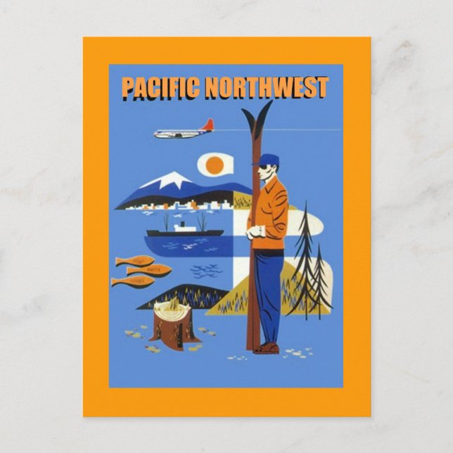 GR8 VINTAGE PACIFIC NORTHWEST TRAVEL AD ~ POSTCARD (Front)