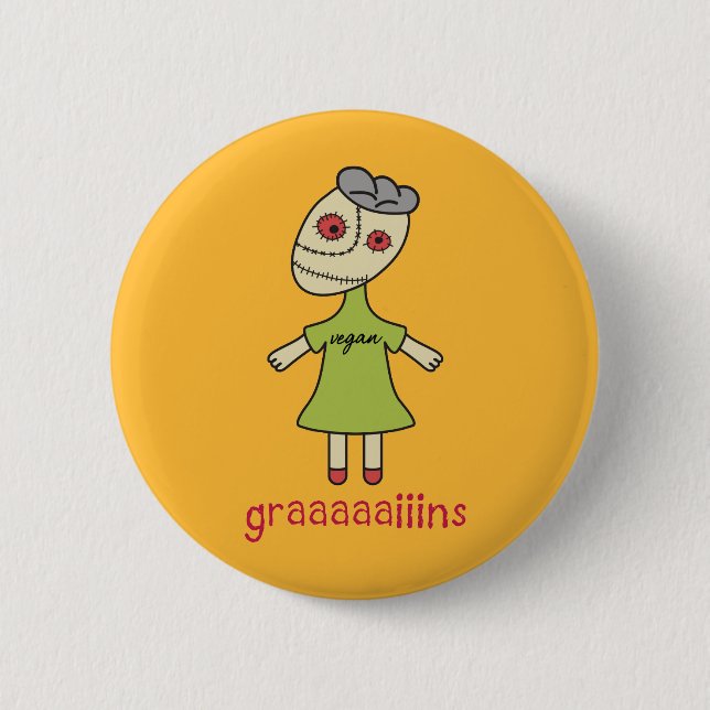 Graaaaaiins Vegan Zombie 6 Cm Round Badge (Front)