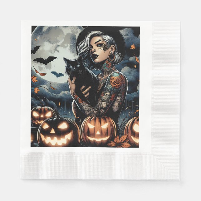Grab a Broom | Witch Themed Halloween Party Napkin (Front)