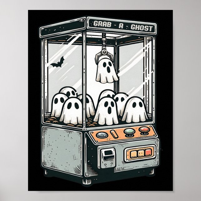 Grab A Ghost Claw Machine Arcade Funny Halloween K Poster (Front)