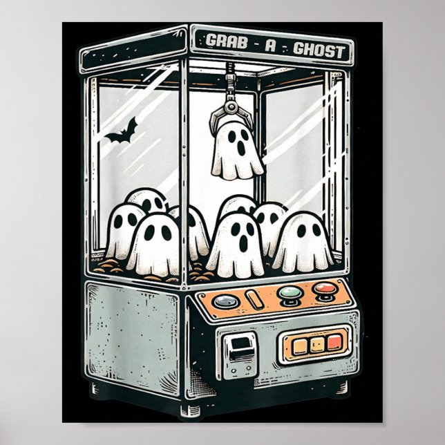 Grab A Ghost Claw Machine Arcade Funny Halloween Poster (Front)