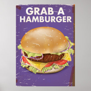 Grab a Hamburger Vintage Food Poster. Poster