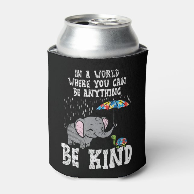 Grab this cute In A World Be Kind Cute Elephant Tu Can Cooler (Can Front)