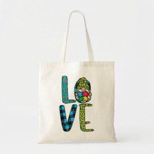 Grab this cute Leopard Plaid Love Nordic Gnome Puz Tote Bag