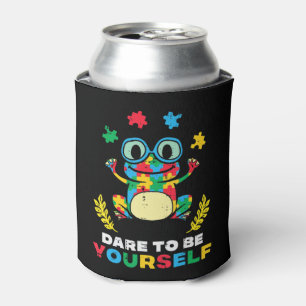 Grab this cute Puzzle Frog Dare To Be Yourself T-S Can Cooler