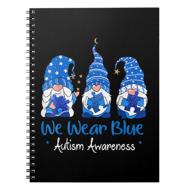 Grab This "Three Gnomes Holding Blue Puzzle Autism Notebook (Front)