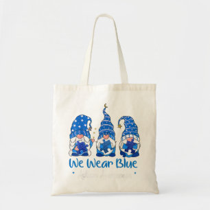 Grab This "Three Gnomes Holding Blue Puzzle Autism Tote Bag