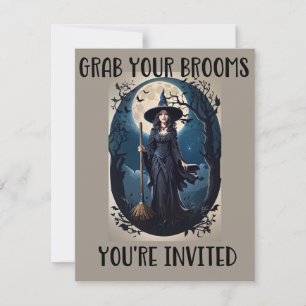 Grab Your Brooms Halloween Party Invitations 