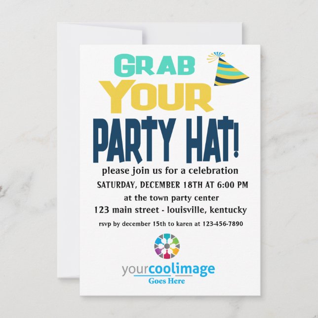 Grab Your Party Hat Editable Corporate Invitation (Front)