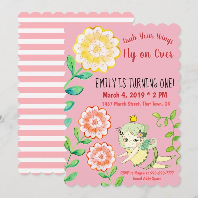 Grab Your Wings Fairy First Birthday Invitation (Front/Back)