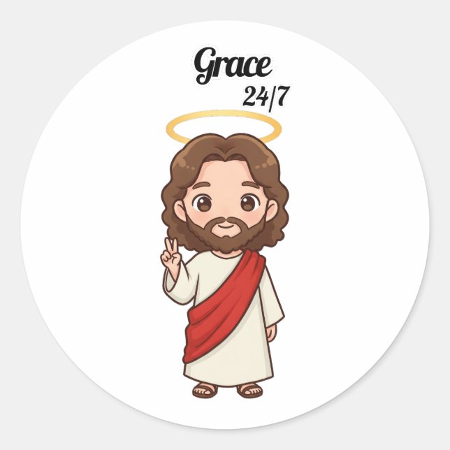 Grace 24/7 - Jesus Reacts  Classic Round Sticker (Front)