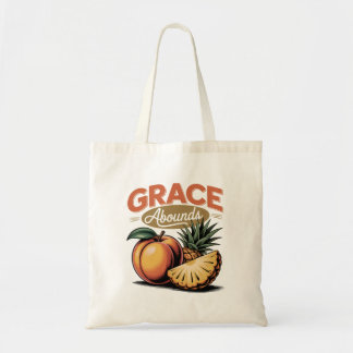 Grace Abounds Peach Pineapple Retro Faith Tee Tote Bag