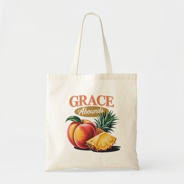 Grace Abounds Peach Pineapple Retro Faith Tee Tote Bag (Front)