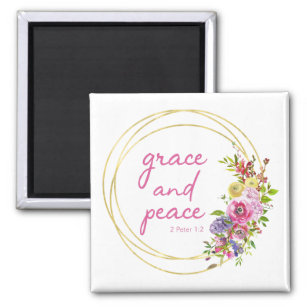 Grace And Peace Pink Floral Watercolor Magnet