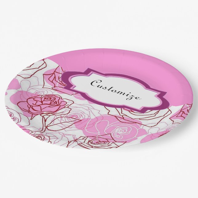 Grace & Appreciation Pink Roses Paper Plates (Angled)