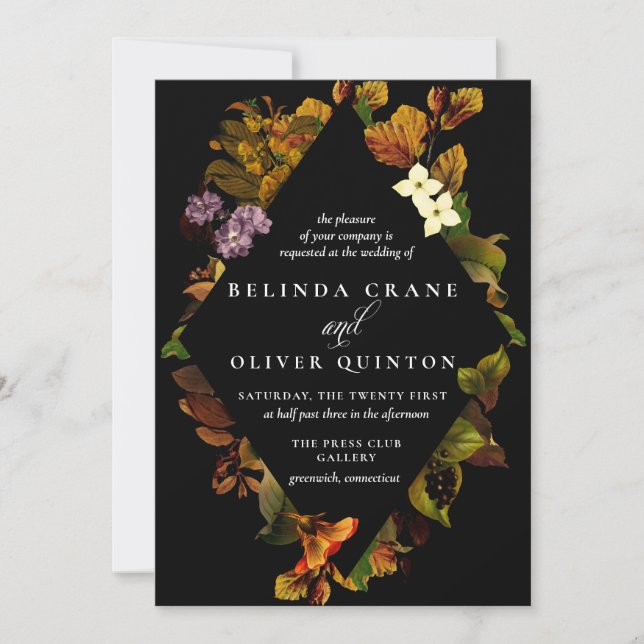 Grace Autumn Dark Vintage Wedding Invitations (Front)