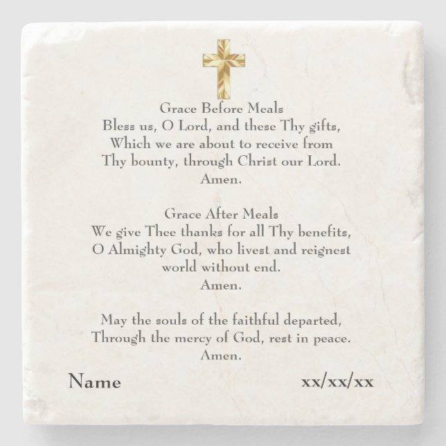 Grace Before After Meal Catholic Gift Personalised Stone Coaster (Front)
