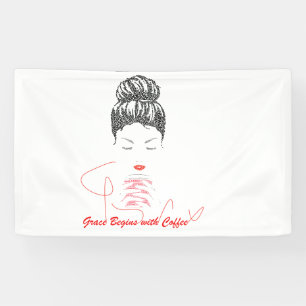 Grace Begins with Coffee Typography Banner