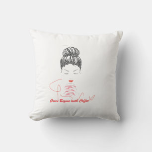 Grace Begins with Coffee Typography Cushion