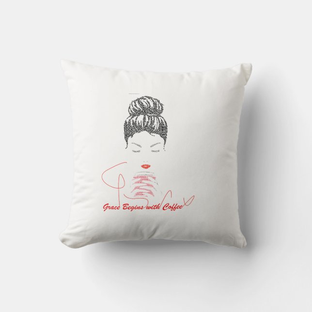 Grace Begins with Coffee Typography Cushion (Front)