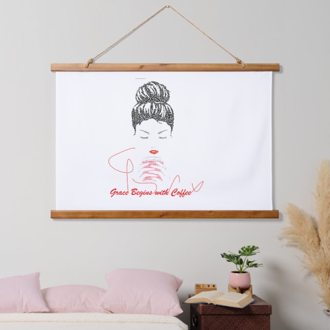 Grace Begins with Coffee Typography Hanging Tapestry (Bedroom)