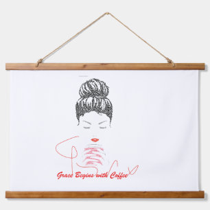 Grace Begins with Coffee Typography Hanging Tapestry