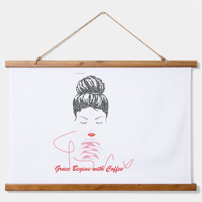 Grace Begins with Coffee Typography Hanging Tapestry (Front)