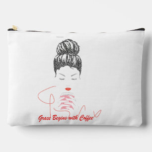 Grace Begins with Coffee Typography T-Shirt Accessory Pouch