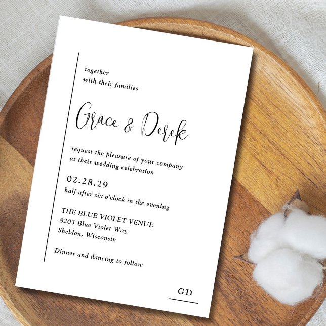 Grace Black and White Modern Wedding Invitation (Creator Uploaded)