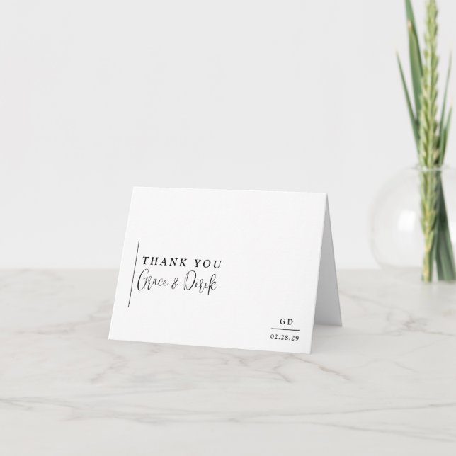 Grace Black and White Modern Wedding Thank You Card (Front)