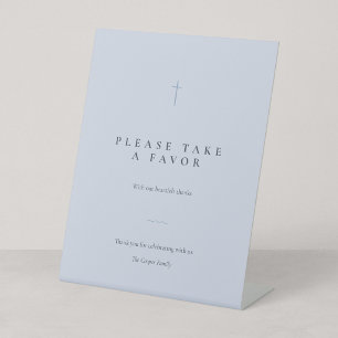 Grace Blue Minimal Christian Cross Favour Table Pedestal Sign