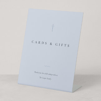Grace Blue Minimal Cross Cards & Gifts Table Pedestal Sign