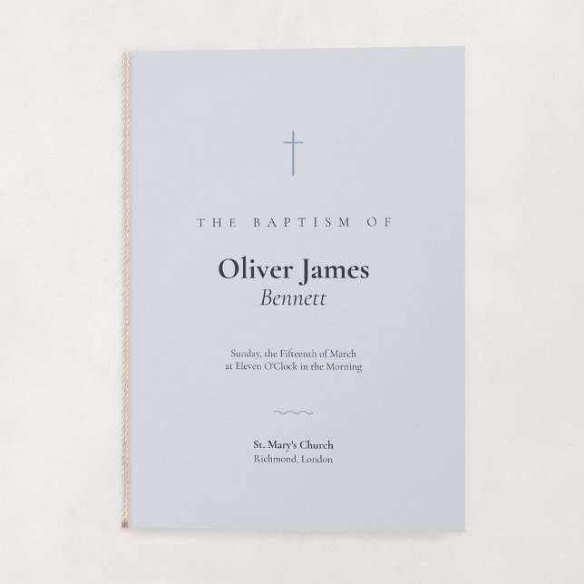 Grace Blue Minimal Cross Folded Baptism Programme (Grace | Blue - Folded Baptism Order of Service, Embellished with String (String Not Included))
